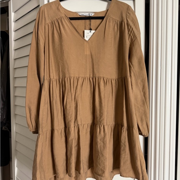 Zara Dresses & Skirts - Zara Women’s Tiered V-Neck Long Sleeve Dress - Brown
